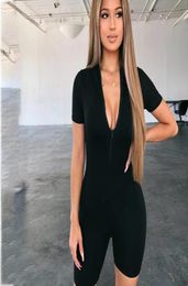 Sexy Jumpsuit Romper Shorts Playsuit Club Summer Black Women Clothing Bodycon Bodysuit Drop Zipper Femme Catsuit Clothes2485327