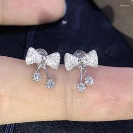 Stud Earrings Bling 18k White Gold Bow Earring For Women Charm Inlaid Zircon Bowknot Wedding Engagement Jewelry Gift