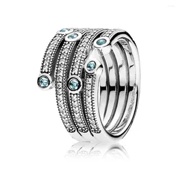 Cluster Rings Authentic 925 Sterling Silver Shimmering Ocean Fashion Ring For Women Gift DIY Jewellery