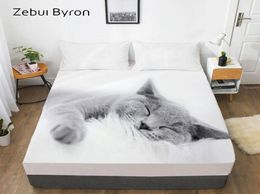3D Fitted SheetBed Sheet With Elastic QueenKingCustomMattress Cover 180150200160x200 Animal pet Lazy cat 2011138500746