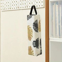 Storage Bags Cloth Grocery Bag Holder With Vintage Print Wall Mount Plastic Hangable Trash Dispenser Home