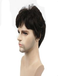 Mens Wigs Short Straight Hair Dark Brown Natural Synthetic Full Wig8138796