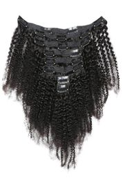 Virgin Brazilian Human Hair Afro Kinky Curly Clip In Hair Extensions 820Inch Natural Color For Black Women1223978