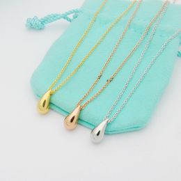 Luxury Brand Brass Necklaces T-letter Glossy Water Droplet Necklace For Women Without Box