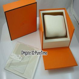 Hight Quality Orange Watch Box Whole Original Mens Womens Watch Box With Certificate Card Gift Paper Bags H Box Puretime261e