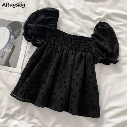 Blouse Blouses Women Vintage Black Chic Summer Puff Sleeve Loose Simple Cosy Fashion Ulzzang Ladies Blusas Tops Allmatch Schoolgirls