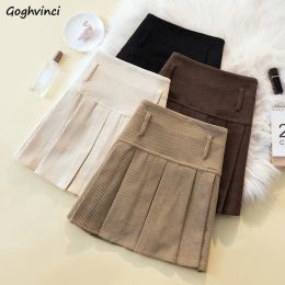 skirt Skirts Women Winter Mini Pleated Solid Tender All Match Faldas Retro Korean Style Street Wear Girls College Fashion Corduroy Ins