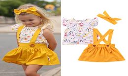 Kid Girls Cute Flare Sleeve 3 pezzi set Abiti Kid Girl Dress Abiti primaverili Abbigliamento da festa con fascia2072939