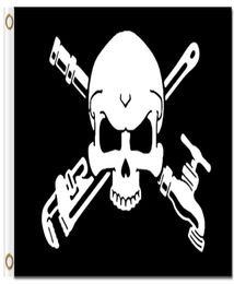 Digital printing 3x5ft Skull Plumber Pipe Wrench flags customized flags with two grommets 100D polyester flying custom flags4658767