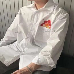 Women Shirt Designer Blouse Fashion Chest Pocket Flame Embroidery Graphic Shirts Casual Lapel Cotton Long Sleeve Top