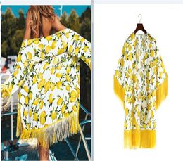 Women039s Swimwear 2022 Meihuida Women Casual Beach Blouse Yellow Lemon Printed Pattern Half Sleeves Tops With Tassels Wear Cov6396543