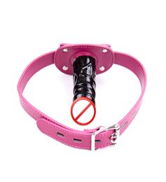 Pink Silicone Dildo Gag Oral Sex Penis Mouth Plug Penis Gag With Locking Buckles Leather Bondage Sex Products For Couples7388548