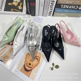30% OFF Sports shoes 2024 New P Family Pointed Cat Sandals with heel height of 3cm Fashion Triangle Label Back Empty Headband Half Trailer High Heel Shoe Batch