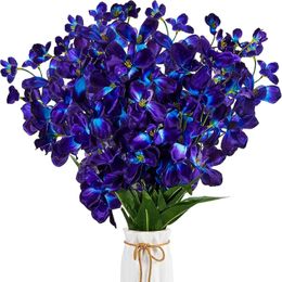 10pcs 27 Inches Artificial Purple Blue Orchid Faux Silk Flowers for Wedding Dinning Home Restaurant Decoration Bridal Bouquet 240228