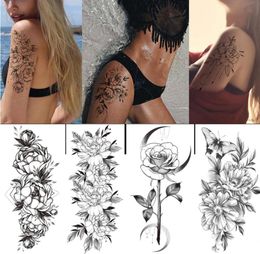 100Pcs Whole Cool Black Flower Art Body Waterproof Temporary Tattoos Women Beauty Sexy Rose Design Flash Fake Tattoo Sticker T4663047