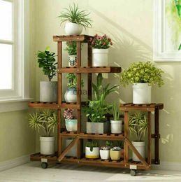 Other Garden Buildings UNHO Wooden Plant Stand with Wheels Multi-Layer Rolling Plant Flower Display Shelf Indoor Movable Storage Rack Holder Outdoor fo YQ240304