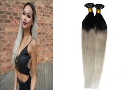 T1Bsilver Grey hair extensions 100s human hair fusion extensions u tip 100g Straight pre bonded ombre hair extensions keratin6471350