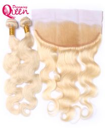 613 Blonde Ombre Color Brazilian Virgin Human Hair Extension Weave Bundle 3 Pcs With 13x4 Ear to Ear Lace Frontal Closure Blonde H1590088