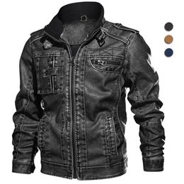 Brand Leather Jacket Men Vintage Biker PU Coat Causal Motorcycle Jackets Plus Size 8XL 3D Stand Collar Autumn Winter Thick Tops 240226