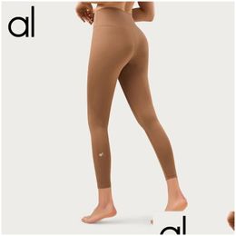 Yoga Outfits Al Lycra Fabric Solid Colour Women Pants High Waist Sports Gym Wear Leggings Elastic Fitness Lady Outdoor Trousers Drop Dhldw