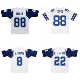 Stitched football Jersey 21 Deion Sanders 8 Troy Aikman 88 Michael Irvin 22 Emmitt Smith 94 Charles Haley 1995 1996 white 75th mesh retro Rugby jerseys Men S-6XL
