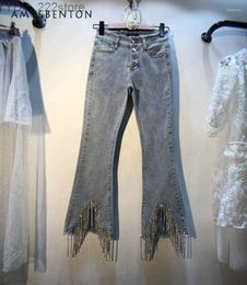 Jeans Jeans Frühling und Herbst Quaste hohe Taille Slim Fit Bootcut Denim Hose 240304