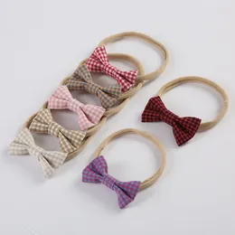 Hair Accessories Plaid Cloth Bows Headband For Kids Girls Born Baby Nylon Elastic Band Headwear