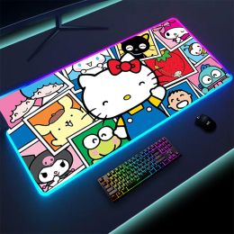 Almofadas Mouse Pad com RGB Laptop Mat Tapete Tapete Gamer Acessórios Teclado Hellos Cat Kitties Computador Mesa Deskpad Mousepad Mausepad