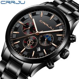 CRRJU Mens Watches Top Brand Luxury Sport Quartz All Steel Male Clock Military Camping Waterproof Chronograph Relogio Masculino337S