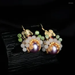 Dangle Earrings Bead Butterfly Pearl Chinese Style Peking Opera Mask Feature Beaded