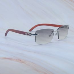 Red Wood Retro Sunglasses Square Rimless Sun Glasses Driving Shades Eyewear Designer Carter Stylish 012 Silver