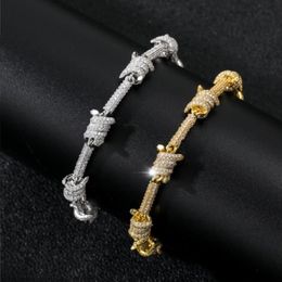 Barbed Wire Bracelet Sliver Gold Colour Iced Out Cubic Zircon Cuban Chain Link for Women Men Hip Hop Jewelry213w