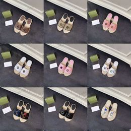 Women Slides Fisherman Shoes Designer Slippers Genuine Leather Heels Sandal Summer Beach Flip Flop Hemp Rope Grass Lace Woven Flat embroidery letters Buckle Slides