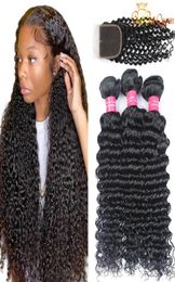 Deep Wave Bundles With Closure Remy Human Hair Brazilian Hair 30 Inch Bundles With Closure4999535