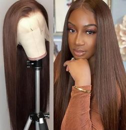 30Inch 4 Chocolate Brown Colored Straight 13x4 HD Lace Frontal Wig Body Wave Loose Deep Curly PrePlucked Human Hair Wig7695339