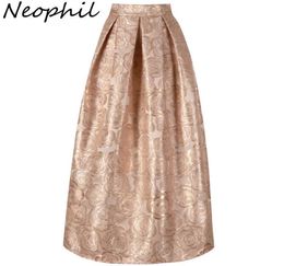 Neophil 2019 Ladies Elegant Floral Print Vintage Maxi Long Skirts High Waist Ball Gown Pleated Flare Gold Pink Longa Saia Ms1020 J9353125
