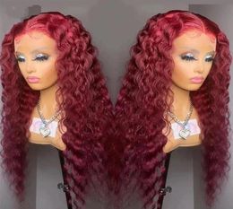 Fashion Red Curly Lace Front Brazilian Human Hair Wigs Deep Wave Synthetic Wig Glueless Pre Plucked Cosplay Party5220786