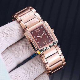 watches men luxury brand TWENTY-4 4910 11R-010 Mark Brown Dial Swiss Quartz Womens Watch Diamond Bezel Rose Gold Steel Bracelet Ld251K