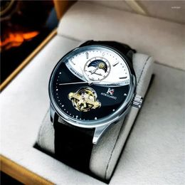 Wristwatches 2024 Full-automatic Mechanical Watch Men's Hollow Tourbillon Waterproof Glow-in-the-dark Moon Casual Watches