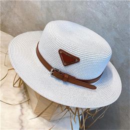 Leather straw hat for women designer caps handmade unique special unique summer cappello breathable brown white black solid Colour luxury cap leisure PJ066 H4