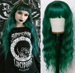 Green Synthetic Wig with Bangs Cosplay Perruques Simulation Human Hair Headband Wigs Wave Pelucas 22 Inches RXG91673380749