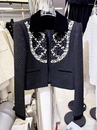 Womens Jackets High Street Est 2024 Fall Winter Designer Fashion Women Diamond Studded Sequin Tweed Short Jacket