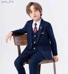 Suits Children Purple Jacket Vest Pants Tie Brooch 5PCS Photograph Suit Boys Wedding Dress Kids Tuxedo Set Teen Birthday Party Costume