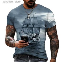 Men's T-Shirts Vintage Men Ship T-shirts 3D Printed Pirate Ship Crew Neck Short Sleeve T Shirt For Men Oversized Tops Tee Shirt Homme Camiseta L240304