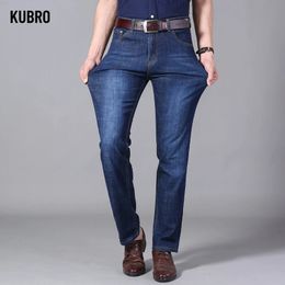 KUBRO Brand Clothing Cargo Jeans Men High Quality Stretch Denim Fashion Pleated Retro Pocket Skinny Trousers Pants Streetwear 240226