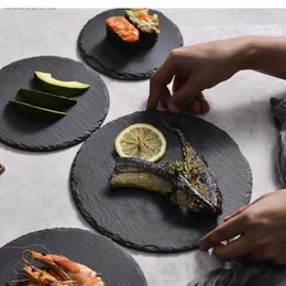 Plates Slate Western Steak Plate Round Sushi Pastry Snack Fruit Kitchen Utensils Tableware Afternoon Tea