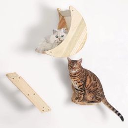 Scratchers Wall Mounted Cat Climbing Shelf Wooden Scratching Post Platform Jumping Furniture Ladder Cat Climbing Frame