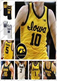 Custom Iowa Hawkeyes 2020 New Yellow Basketball 55 Luka Garza 10 Wieskamp 22 McCaffery 5 Fredrick 3 Bohannon Murray White Black J7635037