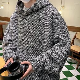 Men's Hoodies Vintage Jacquard Crochet Knitted Hoodie Men Spring Long Sleeve Loose Fashion Hooded Sweatshirt Mens Knitwear Casual