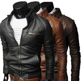 Coat Autumn Men Winter Motorcycle Jacket Fit Outwear Cool Streetwear Slim Bomber Fashion Mens s Leather Collar240304